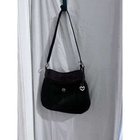 Brighton Vintage Black Pebble Brown Croc Leather Peyton Shoulder Bag 12 X 9 - Picture 1 of 14